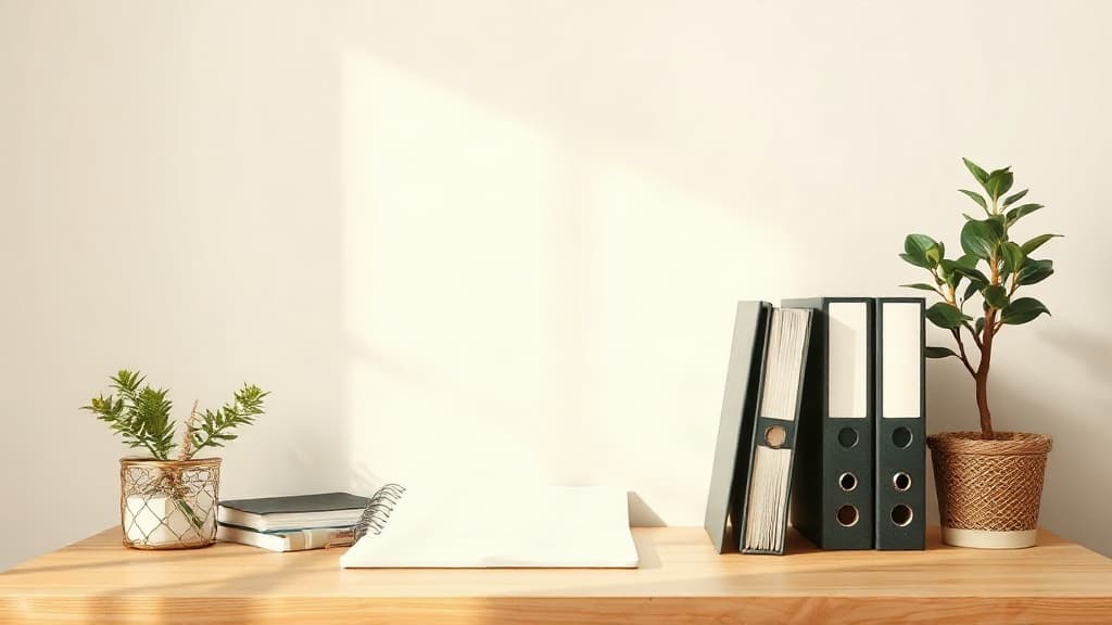 Escritorio ordenado con una carpeta cerrada: datos guardados y bajo control.
